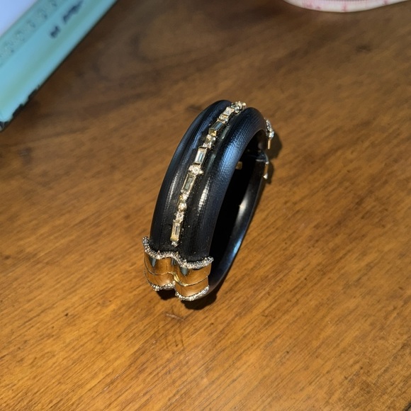 Alexis Bittar Lucite Bangle Bracelet Black Gold Tone Crystal Accent Designer - Picture 9 of 9